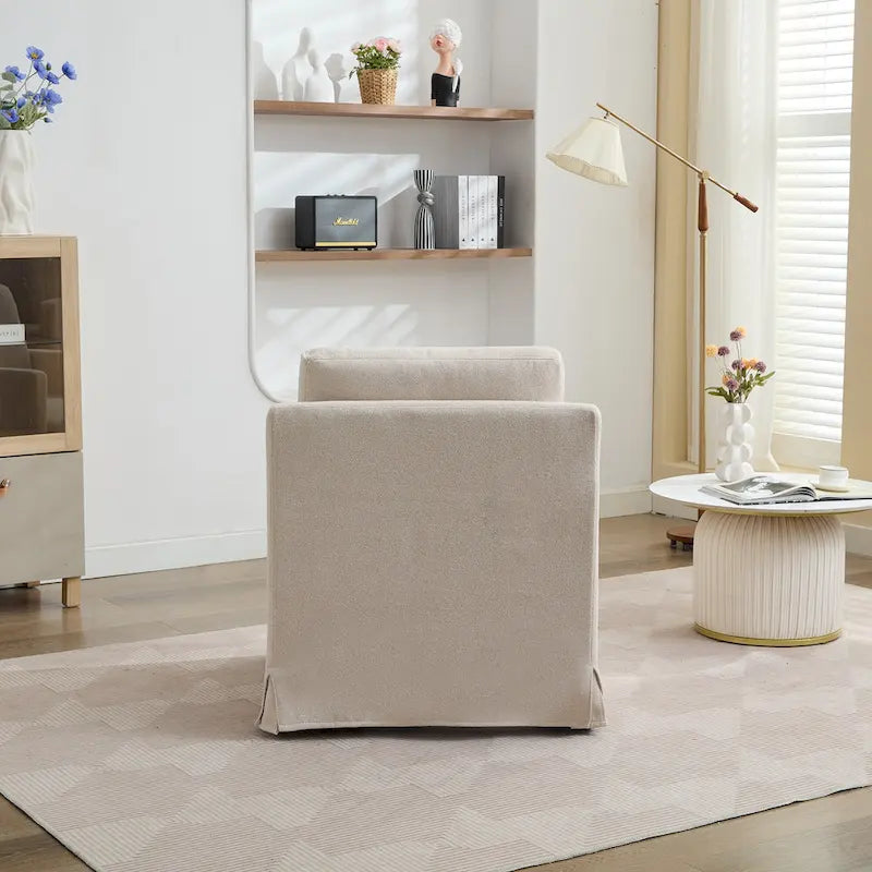 Swivel Accent Chair, Upholstered Skirted Swivel Chair with Removable Back Cushion, 360 Degree Comfy Armchair