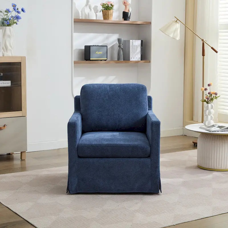 Swivel Accent Chair, Upholstered Skirted Swivel Chair with Removable Back Cushion, 360 Degree Comfy Armchair