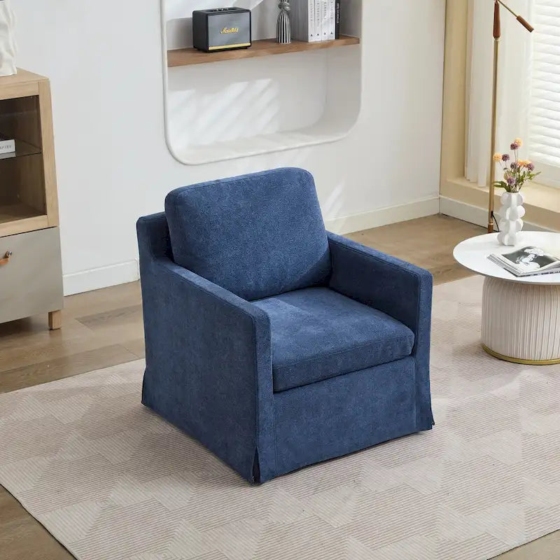 Swivel Accent Chair, Upholstered Skirted Swivel Chair with Removable Back Cushion, 360 Degree Comfy Armchair