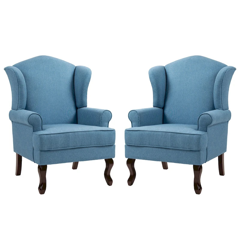 2 Set Traditional Wingback Accent Chairs Upholstered Armchair