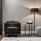 Akzentstuhl, Fassstuhl aus Kunstleder mit Knopfheftung, moderner Akzentstuhl im Mid-Century-Stil, bequemer Sessel, Fassstühle mit Wannenform