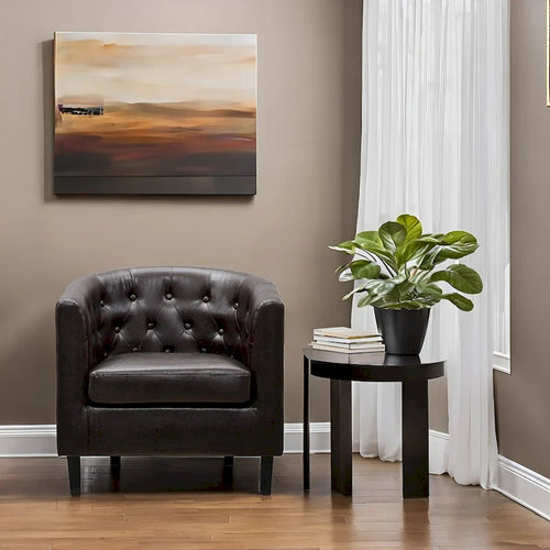 Sillón decorativo de cuero sintético con capitoné, sillón tipo barril, sillón decorativo moderno de mediados de siglo, sillón cómodo, sillones tipo barril