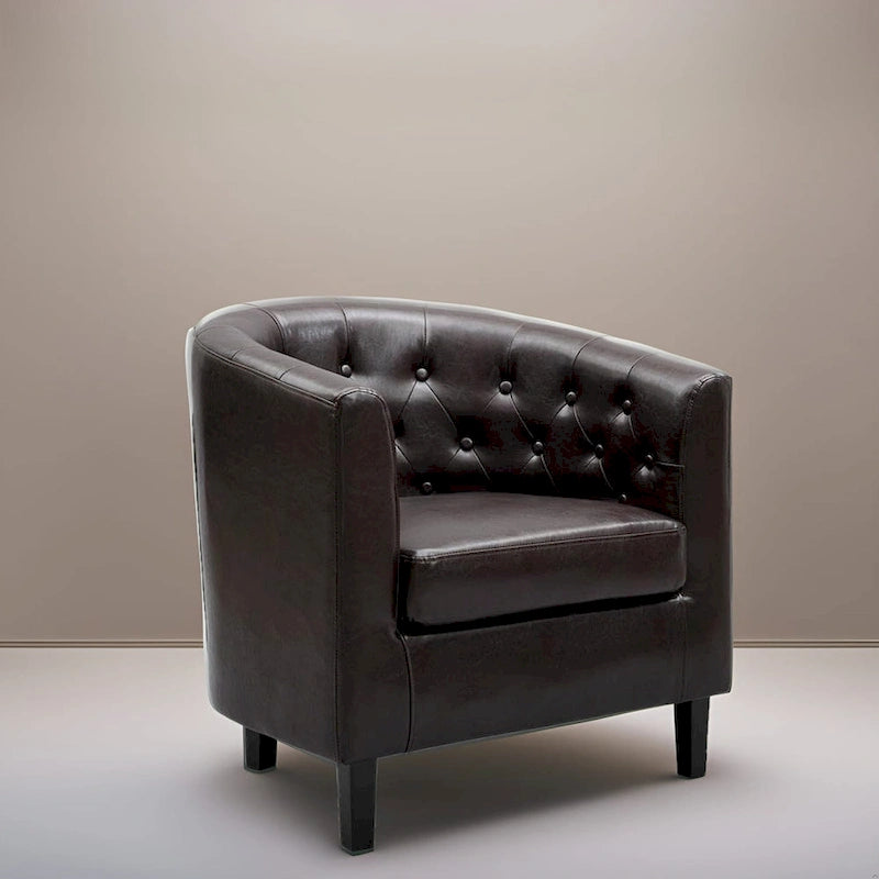 Akzentstuhl, Fassstuhl aus Kunstleder mit Knopfheftung, moderner Akzentstuhl im Mid-Century-Stil, bequemer Sessel, Fassstühle mit Wannenform