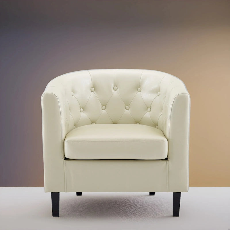 Akzentstuhl, Fassstuhl aus Kunstleder mit Knopfheftung, moderner Akzentstuhl im Mid-Century-Stil, bequemer Sessel, Fassstühle mit Wannenform
