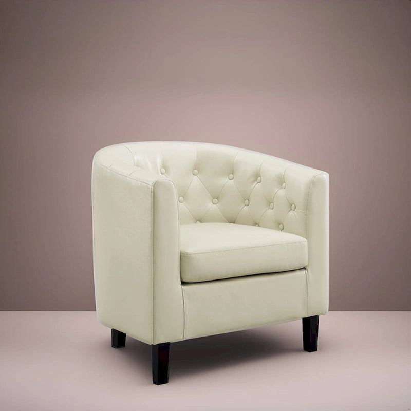 Akzentstuhl, Fassstuhl aus Kunstleder mit Knopfheftung, moderner Akzentstuhl im Mid-Century-Stil, bequemer Sessel, Fassstühle mit Wannenform