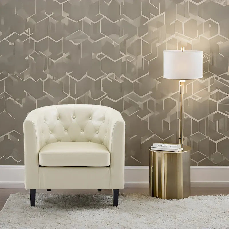 Akzentstuhl, Fassstuhl aus Kunstleder mit Knopfheftung, moderner Akzentstuhl im Mid-Century-Stil, bequemer Sessel, Fassstühle mit Wannenform