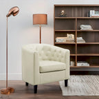 Akzentstuhl, Fassstuhl aus Kunstleder mit Knopfheftung, moderner Akzentstuhl im Mid-Century-Stil, bequemer Sessel, Fassstühle mit Wannenform