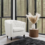 Akzentstuhl, Fassstuhl aus Kunstleder mit Knopfheftung, moderner Akzentstuhl im Mid-Century-Stil, bequemer Sessel, Fassstühle mit Wannenform