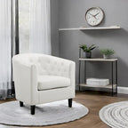 Akzentstuhl, Fassstuhl aus Kunstleder mit Knopfheftung, moderner Akzentstuhl im Mid-Century-Stil, bequemer Sessel, Fassstühle mit Wannenform