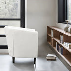 Akzentstuhl, Fassstuhl aus Kunstleder mit Knopfheftung, moderner Akzentstuhl im Mid-Century-Stil, bequemer Sessel, Fassstühle mit Wannenform