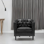 Akzentstuhl, Fassstuhl aus Kunstleder mit Knopfheftung, moderner Akzentstuhl im Mid-Century-Stil, bequemer Sessel, Fassstühle mit Wannenform