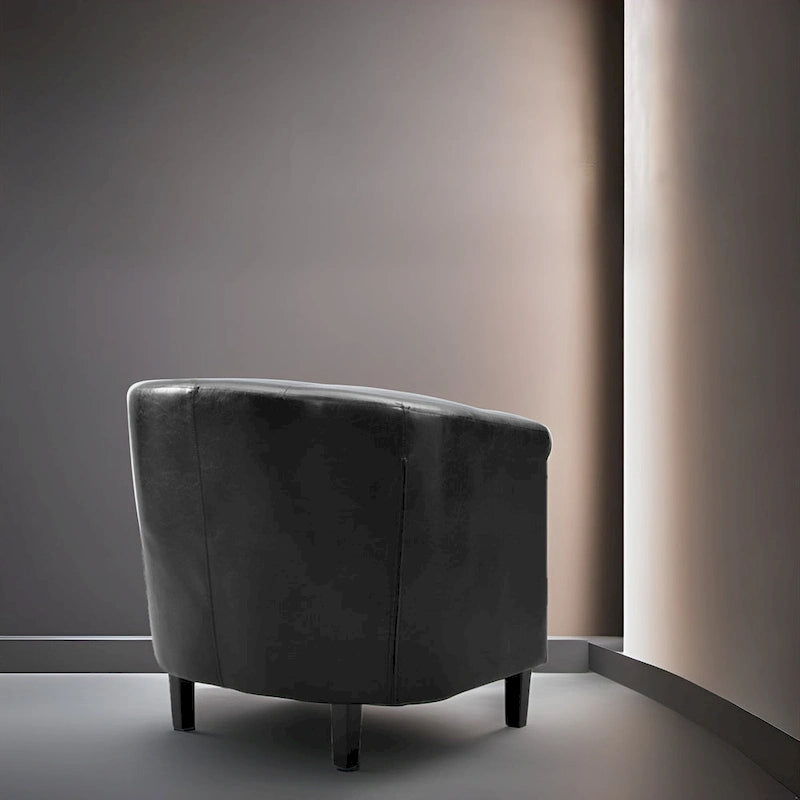 Akzentstuhl, Fassstuhl aus Kunstleder mit Knopfheftung, moderner Akzentstuhl im Mid-Century-Stil, bequemer Sessel, Fassstühle mit Wannenform