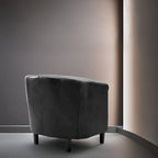 Akzentstuhl, Fassstuhl aus Kunstleder mit Knopfheftung, moderner Akzentstuhl im Mid-Century-Stil, bequemer Sessel, Fassstühle mit Wannenform