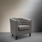 Akzentstuhl, Fassstuhl aus Kunstleder mit Knopfheftung, moderner Akzentstuhl im Mid-Century-Stil, bequemer Sessel, Fassstühle mit Wannenform