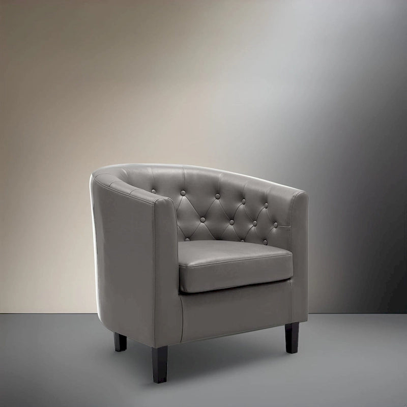 Akzentstuhl, Fassstuhl aus Kunstleder mit Knopfheftung, moderner Akzentstuhl im Mid-Century-Stil, bequemer Sessel, Fassstühle mit Wannenform