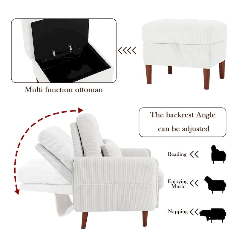 UIXE Modern Lounge Chair Accent Chair and Stroage Ottoman With Adjustable Backrest