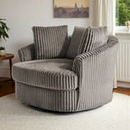 Oversized 43 W Plush Corduroy Recessed Arm Swivel Barrel Chair