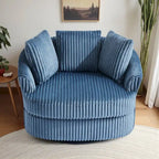 Oversized 43 W Plush Corduroy Recessed Arm Swivel Barrel Chair