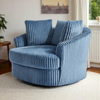 Oversized 43 W Plush Corduroy Recessed Arm Swivel Barrel Chair