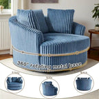 Oversized 43 W Plush Corduroy Recessed Arm Swivel Barrel Chair