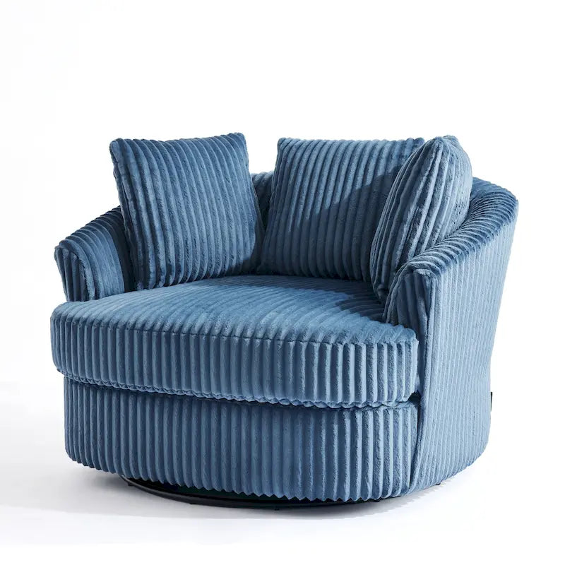 Oversized 43 W Plush Corduroy Recessed Arm Swivel Barrel Chair