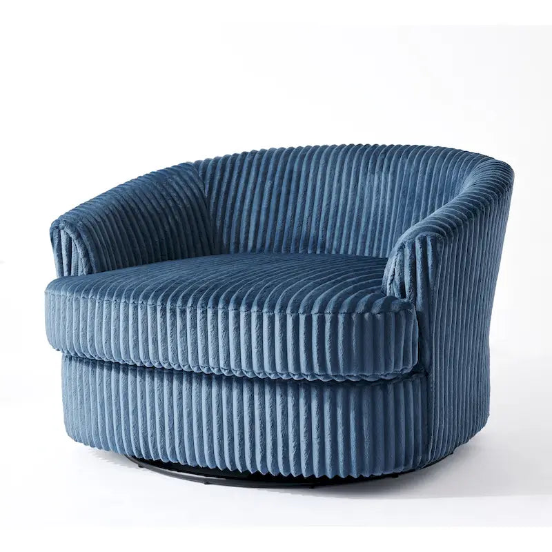 Oversized 43 W Plush Corduroy Recessed Arm Swivel Barrel Chair