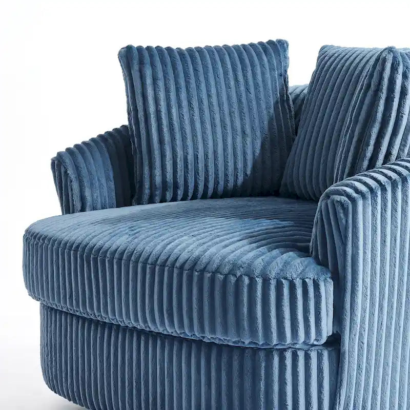Oversized 43 W Plush Corduroy Recessed Arm Swivel Barrel Chair