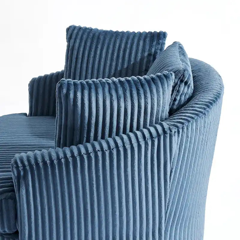 Oversized 43 W Plush Corduroy Recessed Arm Swivel Barrel Chair
