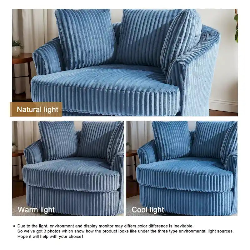 Oversized 43 W Plush Corduroy Recessed Arm Swivel Barrel Chair