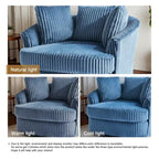 Oversized 43 W Plush Corduroy Recessed Arm Swivel Barrel Chair