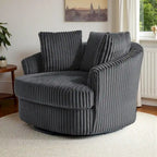 Oversized 43 W Plush Corduroy Recessed Arm Swivel Barrel Chair