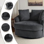 Oversized 43 W Plush Corduroy Recessed Arm Swivel Barrel Chair