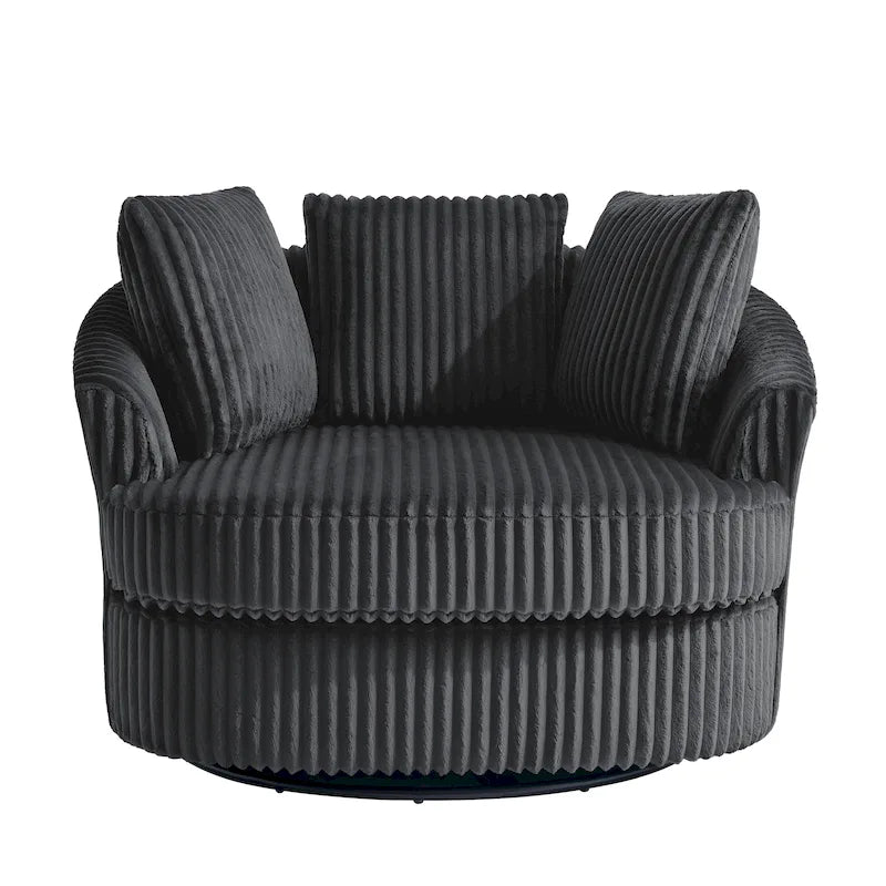 Oversized 43 W Plush Corduroy Recessed Arm Swivel Barrel Chair