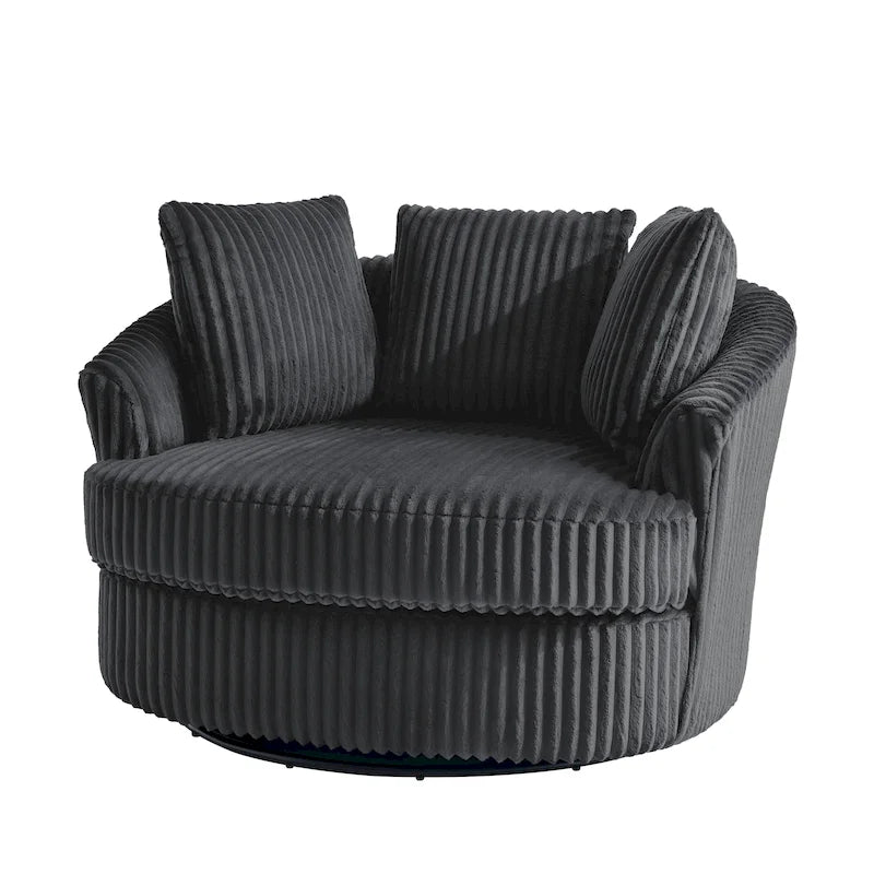 Oversized 43 W Plush Corduroy Recessed Arm Swivel Barrel Chair