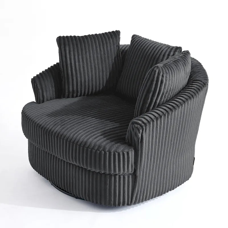 Oversized 43 W Plush Corduroy Recessed Arm Swivel Barrel Chair