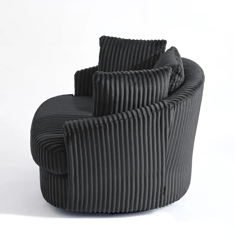 Oversized 43 W Plush Corduroy Recessed Arm Swivel Barrel Chair
