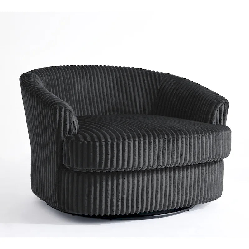 Oversized 43 W Plush Corduroy Recessed Arm Swivel Barrel Chair
