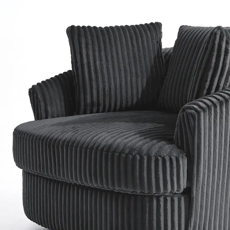Oversized 43 W Plush Corduroy Recessed Arm Swivel Barrel Chair