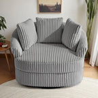 Oversized 43 W Plush Corduroy Recessed Arm Swivel Barrel Chair