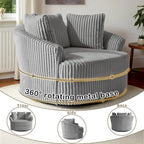 Oversized 43 W Plush Corduroy Recessed Arm Swivel Barrel Chair