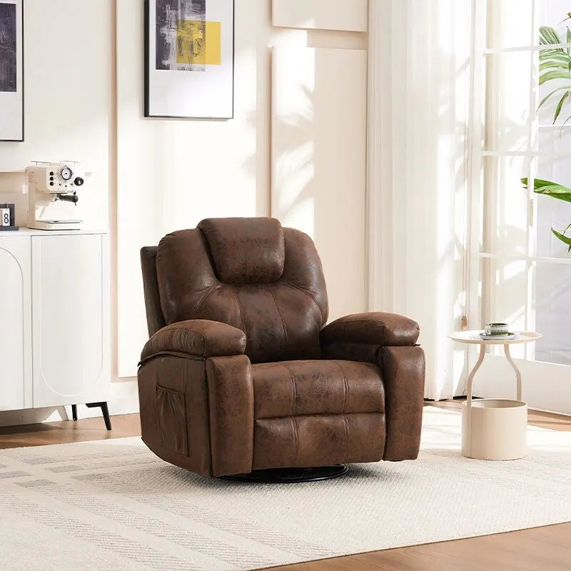 Oversize Swivel Recliner Sofa Chair with Cup Holder and Side Pocket