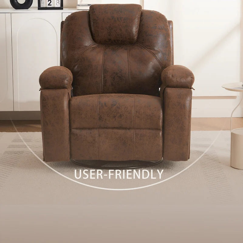 Oversize Swivel Recliner Sofa Chair with Cup Holder and Side Pocket