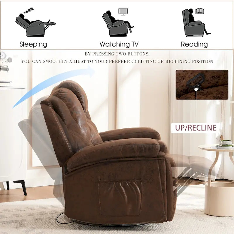 Oversize Swivel Recliner Sofa Chair with Cup Holder and Side Pocket