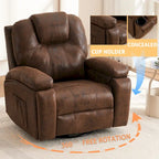 Oversize Swivel Recliner Sofa Chair with Cup Holder and Side Pocket