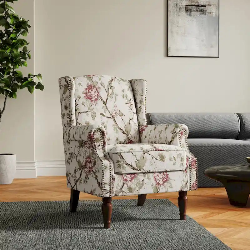 Patterned Upholstered Accent Chair for Living Room