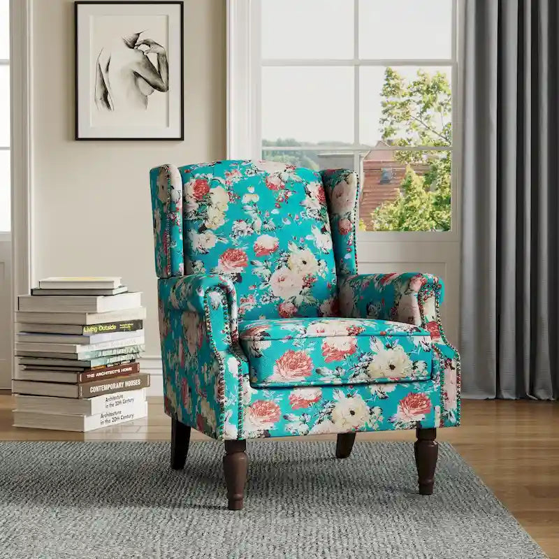 Sillón decorativo tapizado con ribete de tachuelas