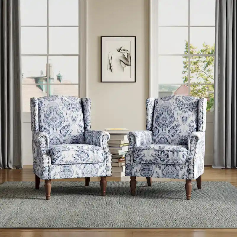 Juego de 2 sillones decorativos con moldura tradicional de tachuelas