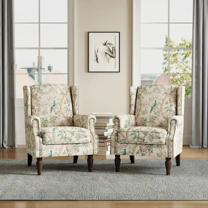 Juego de 2 sillones decorativos con moldura tradicional de tachuelas