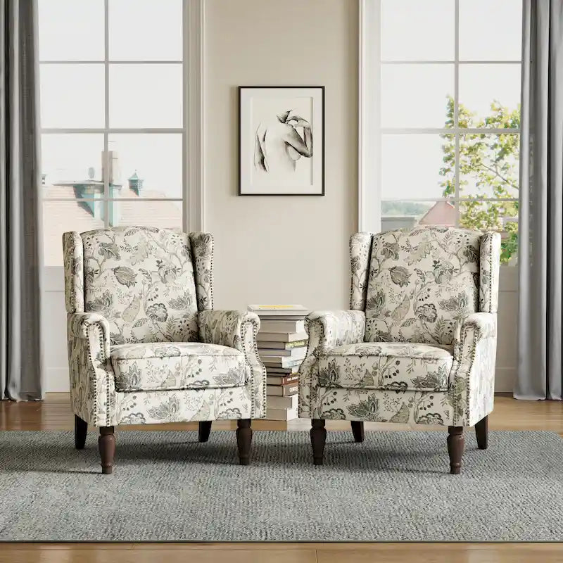 Juego de 2 sillones decorativos con moldura tradicional de tachuelas