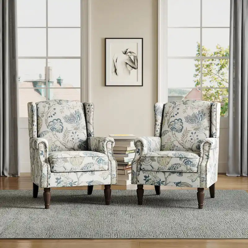 Juego de 2 sillones decorativos con moldura tradicional de tachuelas